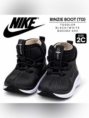 Nike Binzie Boot (TD) Baby/Toddler Size 2c Black/White BQ5382-002 Rain Boots NEW